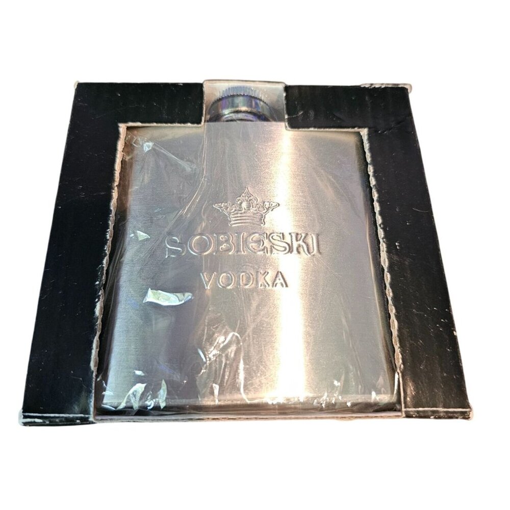 Sobieski Vodka Stainless Steel Flask In Original Packaging NEW Grey Silver Color